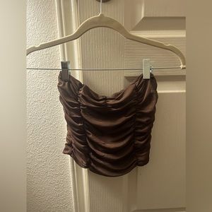 Zara ruffled brown tube top